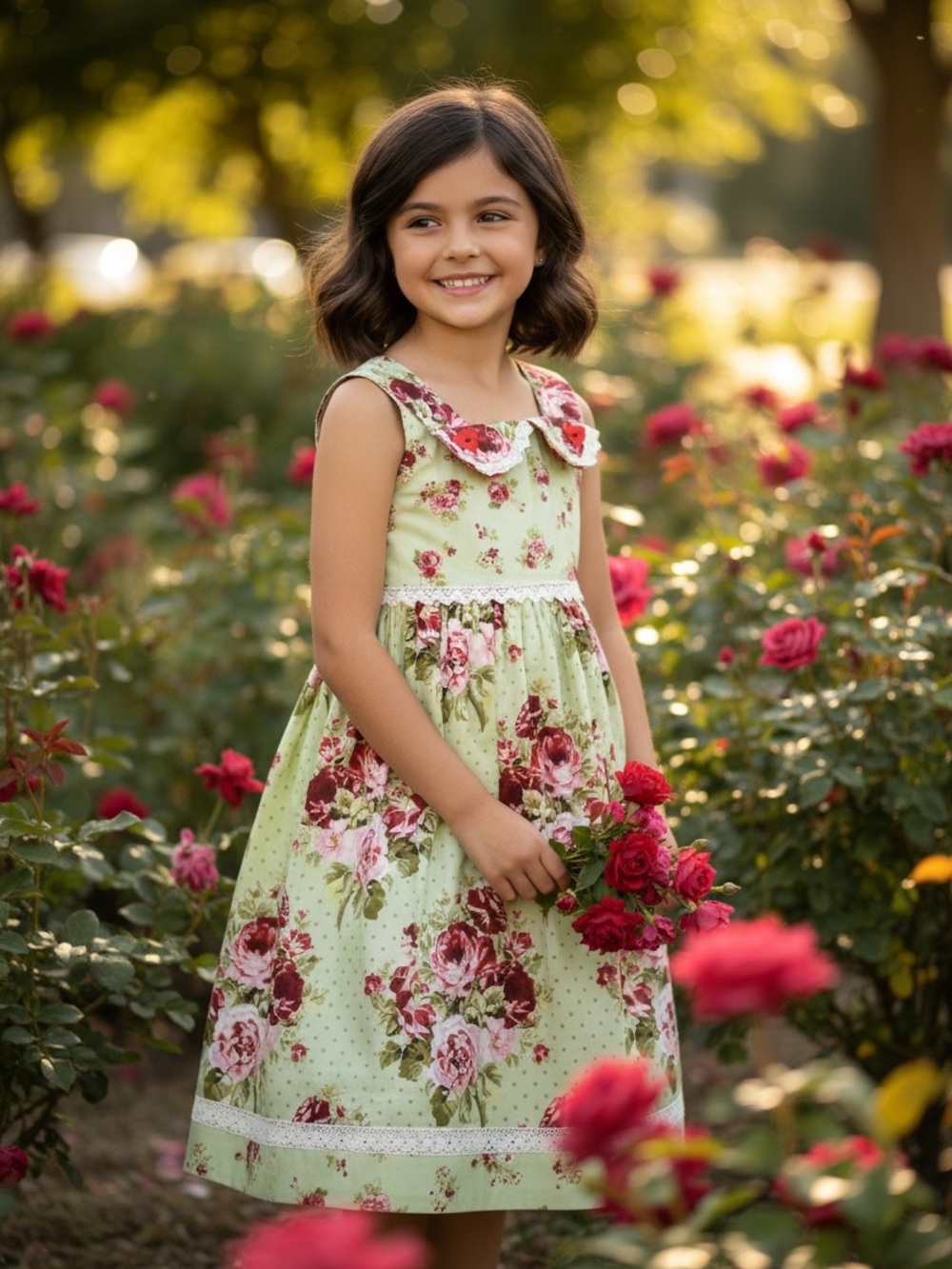 Hand made Rose Dress With cream Lace